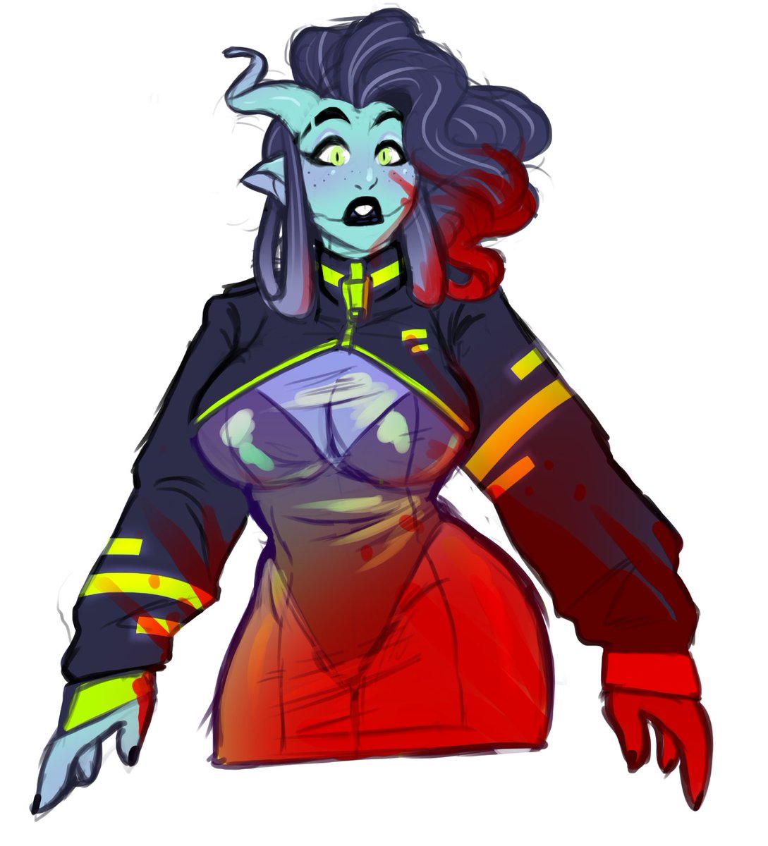 SadfaceArt's tweet photo. CW: Very fake looking blood
I'm in a #Starfinder game with my oc Lula. She had...A time at the club...
#characterdesign #originalcharacter #lashunta https://t.co/ObJu1n5Jh7