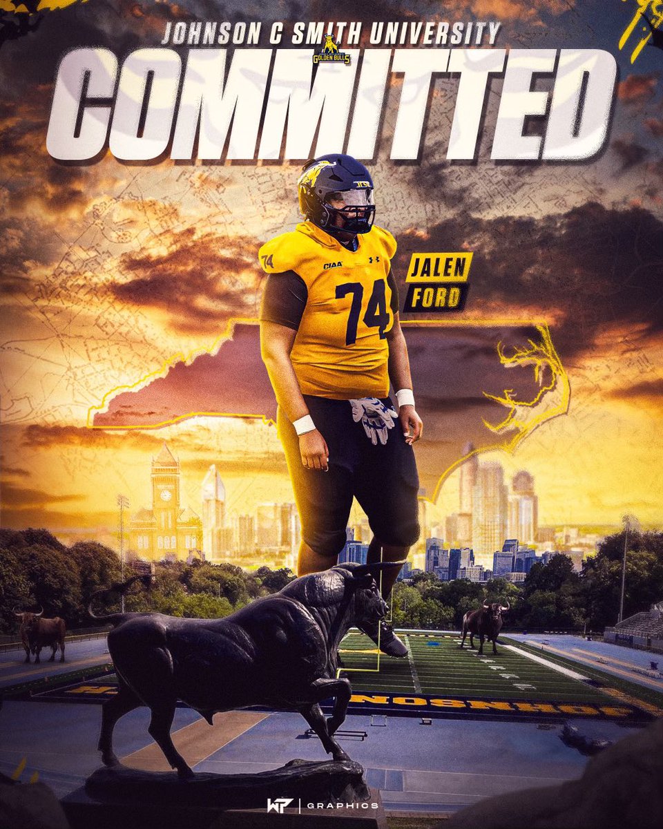 Jayford66's tweet photo. After A Great Official Visit, I’m Excited To Announce That I Will Be Committing To Johnson C. Smith University! @JCSUFootball

Thank You @CoachFlowers @CoachWorth17 @bearthompsonkdt &amp; The Rest Of The Staff For Believing In Me! 

#GoldenBulls 🐂💛💙 | #ChasingGreatness https://t.co/nqx7Xd2JEA