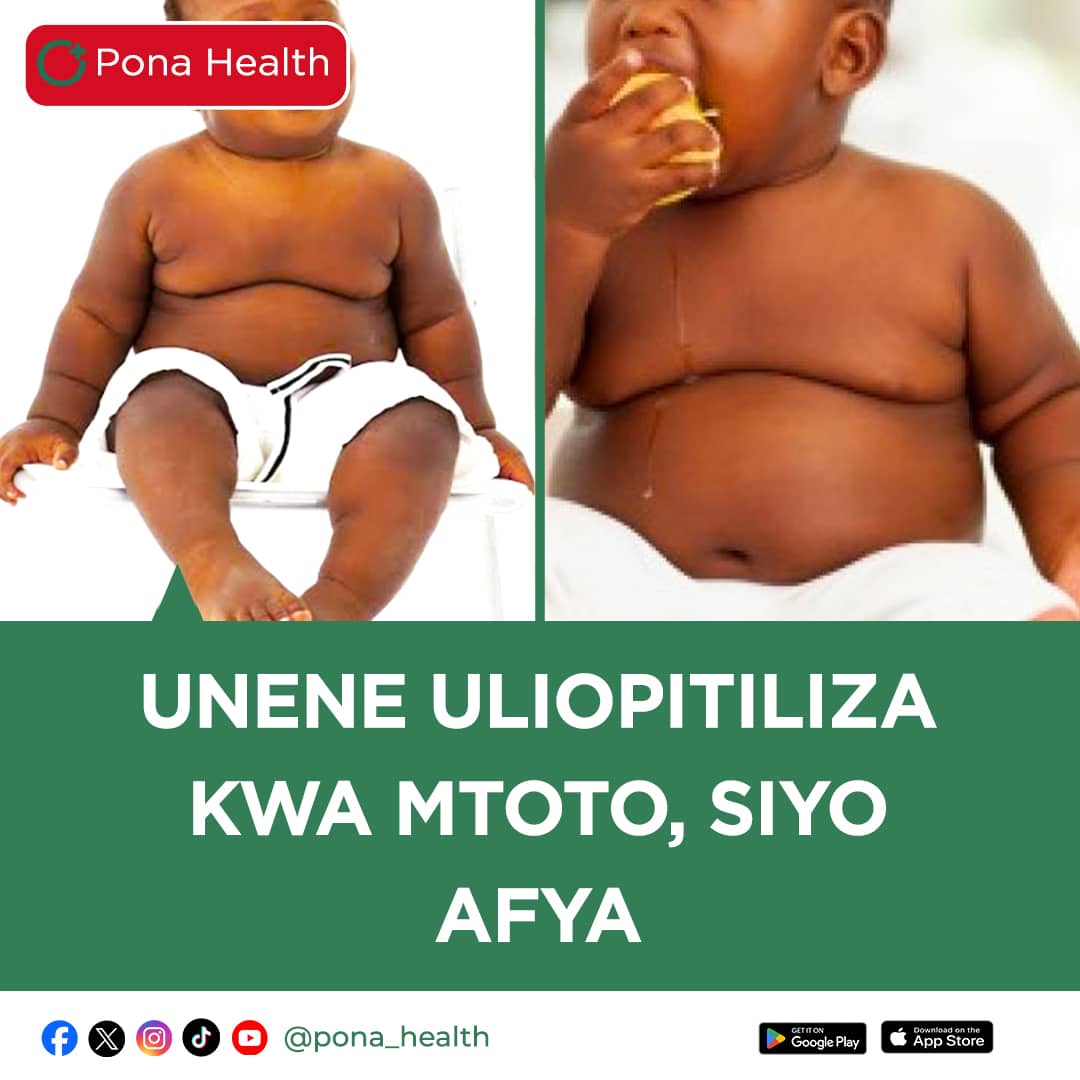 Pona_health's tweet photo. KIPI UNAJUA?
Unene kwa mtoto ni ishara nzuri ya  kuwa na Afya?
 Zaidi ya watoto milioni 380(5-19) duniani wana uzito uliopitiliza/Kiribatumbo na Zaidi ya watoto milioni 38 duniani chini ya miaka 5 wana Kiribatumbo.

#MaleziniAfyaBora
#Kiribatumbosioafya
#afyayamtoto

 Chanzo: WHO https://t.co/TO3WMT6ItI