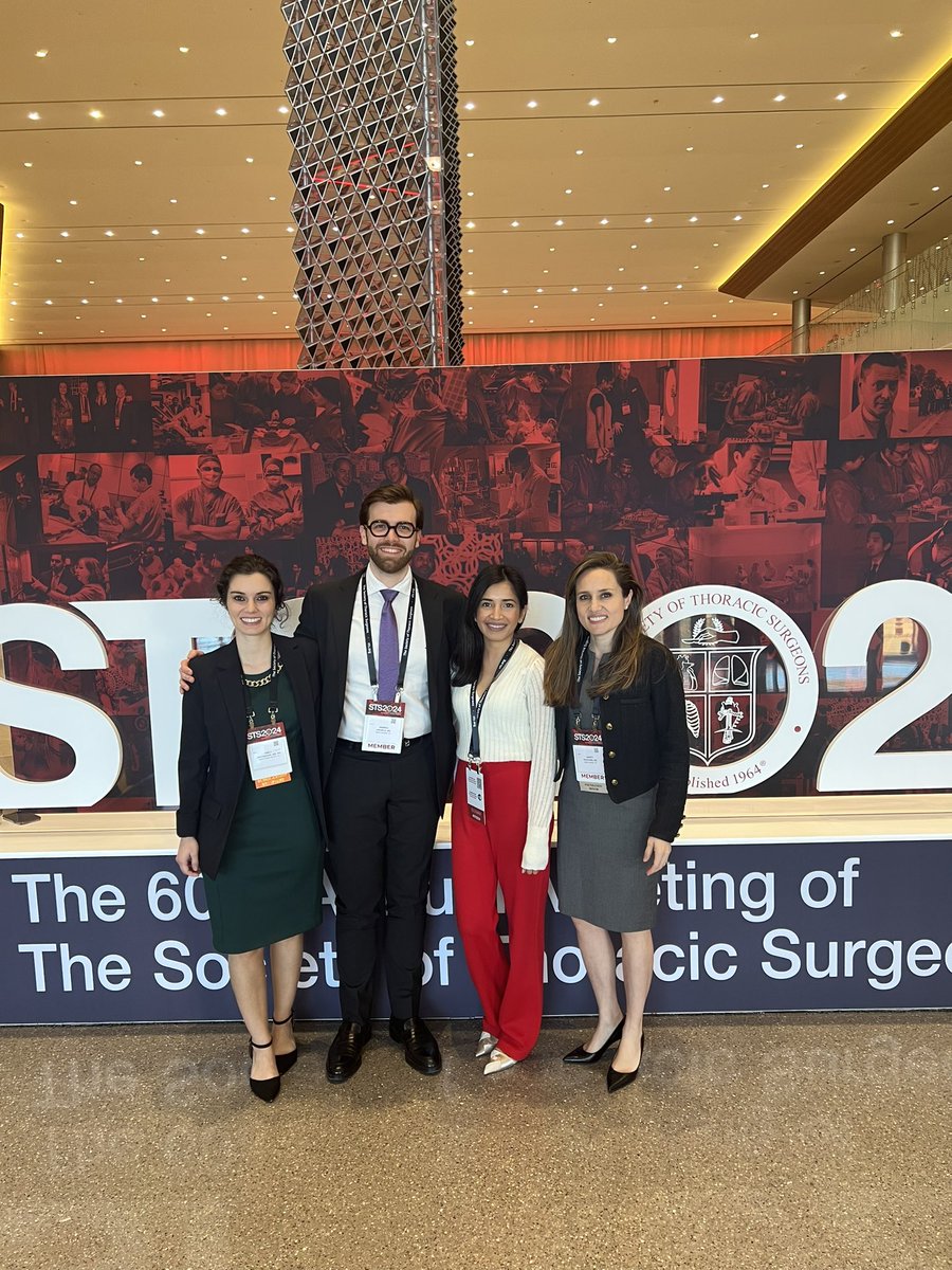 Part of the Yale crew attending #STS2024 🫁🫀 Left to right: Drs. June Zolfaghari, @AndreaAmabileMD, Nida Bham, @GavittWoodard
