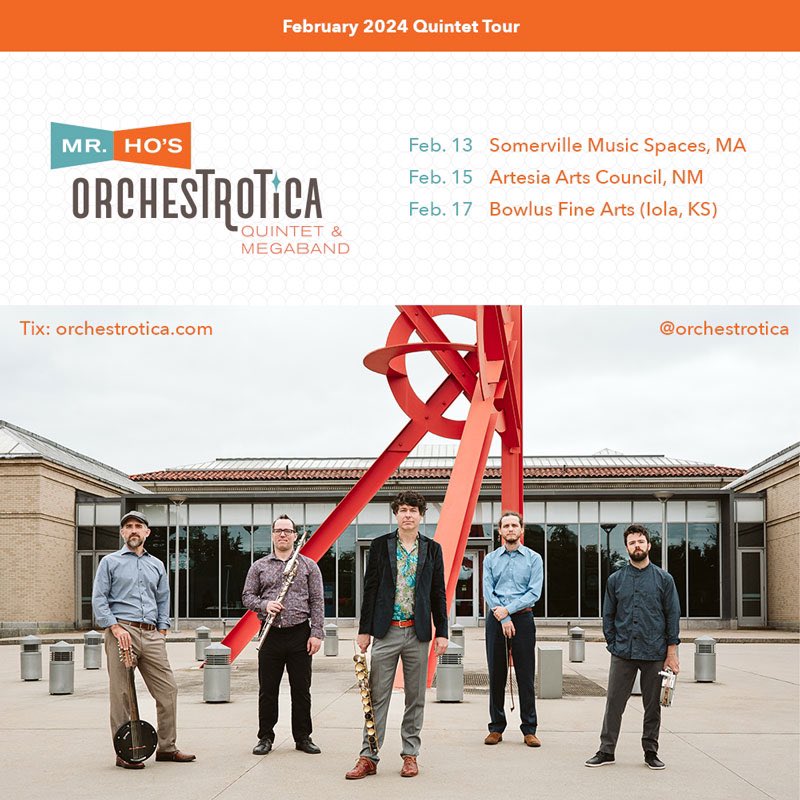 Excited for this upcoming quintet tour Feb 13-17! MA, KS and NM coming up! Tix and Details at orchestrotica.com/shows.cfm w/ <a href="/GeniMusic/">Geni Skendo</a> <a href="/JS_percussion/">Jeremy Smith</a> <a href="/TStevig/">Tev Stevig</a> Mike Harrist

#exotica #globaljazz