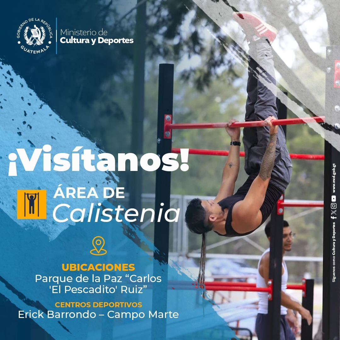 Practica calistenia en los Centros Deportivos #CampoMarte y #ErickBarrondo y el Parque de la Paz "Carlos 'El Pescadito' Ruiz", una forma efectiva de ejercitarte con tu propio peso corporal.   #CulturaMotorDesarrolloGT #3milAñosRiquezaCulturalGT #GuatemalaAvanza