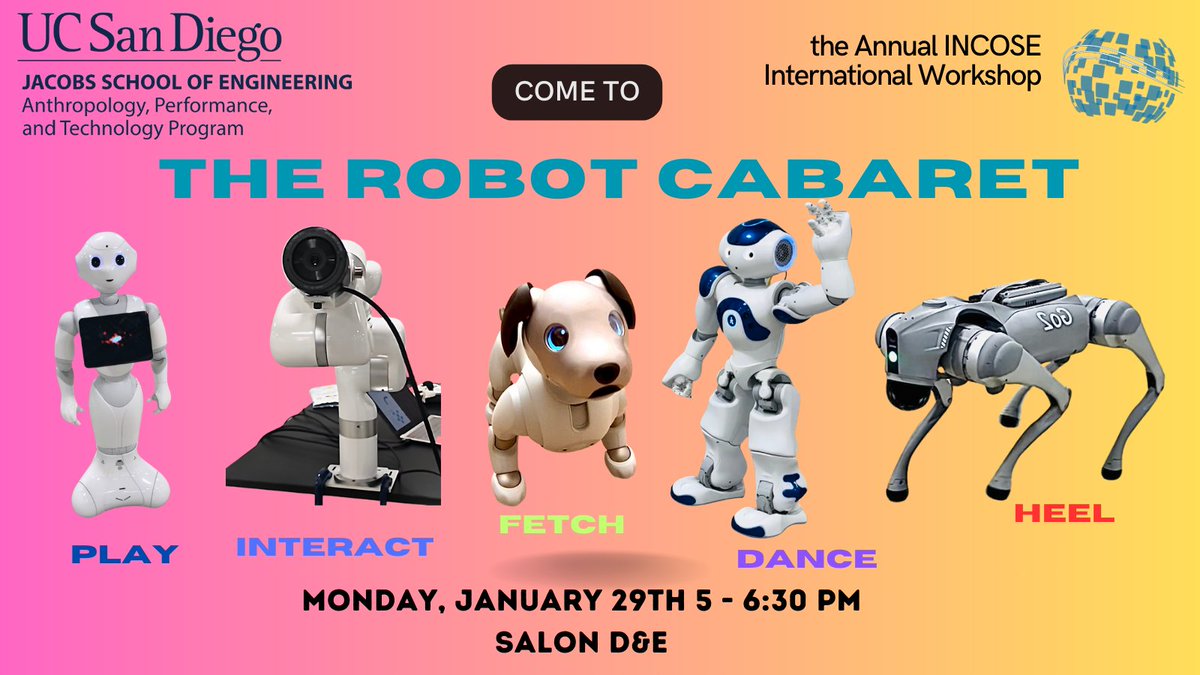 hfgerardo's tweet image. Looking forward to the final tech for tomorrow's #RobotCabaret I'll be presenting in a plenary session tomorrow (1/29) with my esteemed colleagues @AmyEguchi and @roberttwomey @incose_org! #INCOSEIW #HumanRobotInteraction #HRI.