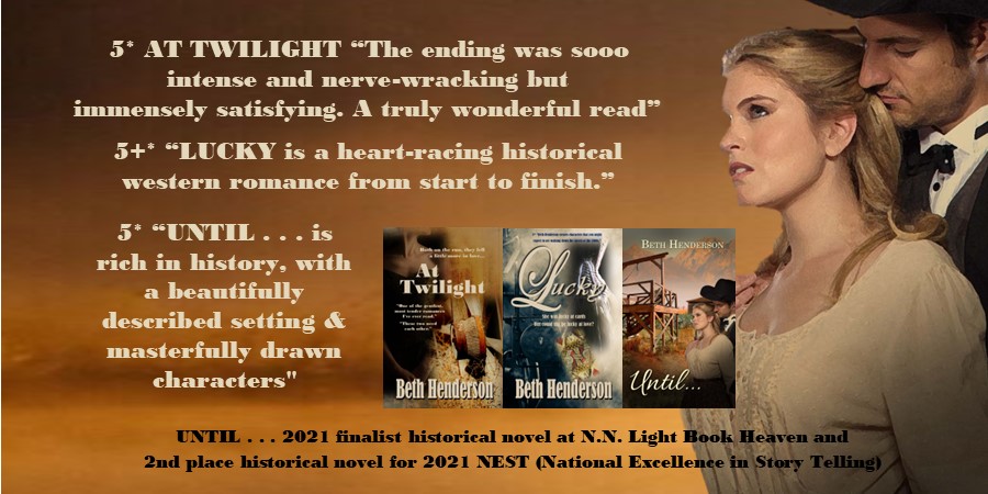 Beth__Henderson's tweet photo. #HistoricalRomance and #Suspense in the 19th century #OldWest #Adventure #Pinkertons #Deception #Texas #Idaho gold camp #mystery
LUCKY https://t.co/MFSbBuoztw
UNTIL . . . https://t.co/r7vzCrDMG4
AT TWILIGHT https://t.co/oX0RCMxipI https://t.co/3ze0Sgopu1
