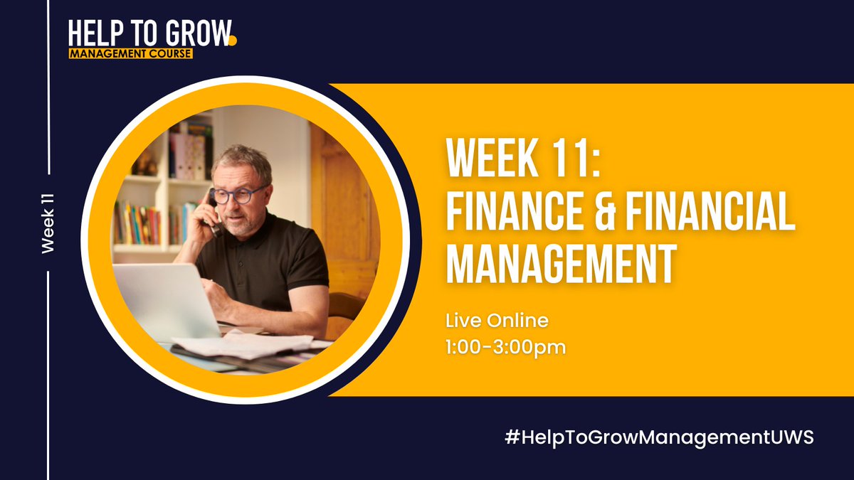 Cohort 6 - this week we are looking at Finance & Financial Management 💸 

We are looking forward to catching up with you online today from 1pm - see you there!

#HelpToGrowManagement #UWS