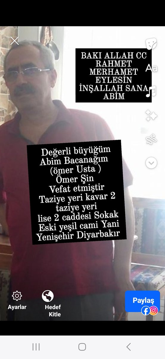 İnna lillah ve inne ileyhi Raciun 
 Değerli büyüğüm Abim 
(Bacanağım )
(ömer Usta )
  Ömer Şin 
Vefat Etmiştir 

BAKI ALLAH CC RAHMET MERHAMET EYLESİN İNŞALLAH SANA ABİMBENİM  <a href="/RTErdogan/">Recep Tayyip Erdoğan</a> @ErbakanFatih