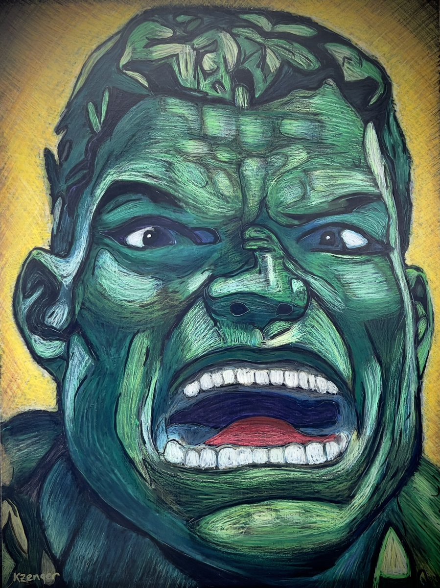 Diving into the world of Marvel on gesso and board – my vibrant rendition of the Incredible Hulk!#kenzengerart #MixedMediaArt #Hulk #marvelart #GessoAndBoard #watercolorpainting