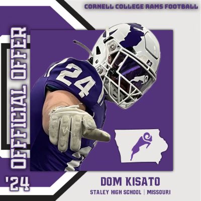 DomKisato63's tweet photo. After a great visit yesterday, I am blessed to receive my third official offer from @CornellRamsFB!! Big thank you to @coachkaltenmark and the staff for having me out! #AGTG https://t.co/ZjCANLCKAx