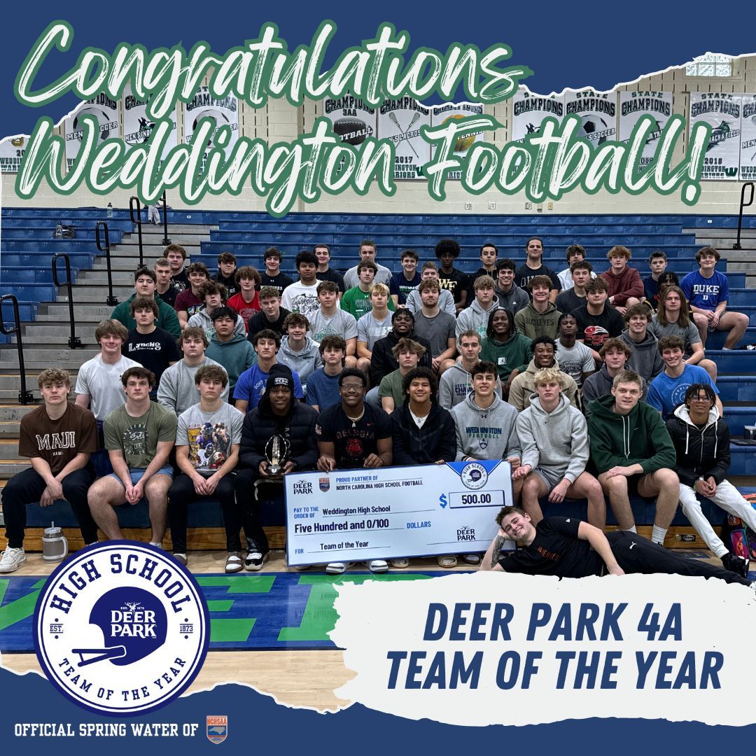 Our football team was named the 2023 <a href="/NCHSAA/">NCHSAA</a> <a href="/DeerParkWtr/">Deer Park®</a> Team of the Year! Way to go Warriors! <a href="/AGHoulihan/">Andrew G. Houlihan</a> <a href="/UCPSNC/">Union County Public Schools</a> <a href="/UCPSNCAthletics/">UCPS NC Athletics</a> <a href="/WeddingtonHSNC/">Weddington High School</a>