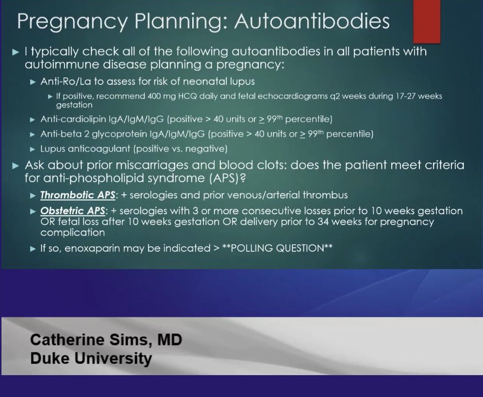 #Pregnancy Planning & Rheumatic Disease
✔️If Anti-Ro/La commence on HCQ
- Fetal Echo every 2/52 (17-27W)
✔️Obs APS Rx PrOphylactic LMWH
✔️Thrombotic #APS Rx Therapeutic LMWH
✔️Aspirin 81mg at 12 Weeks ⬇️ Pre-eclampsia
✔️Stable disease for 3-6/12 if switching Rx
#Rheumatology