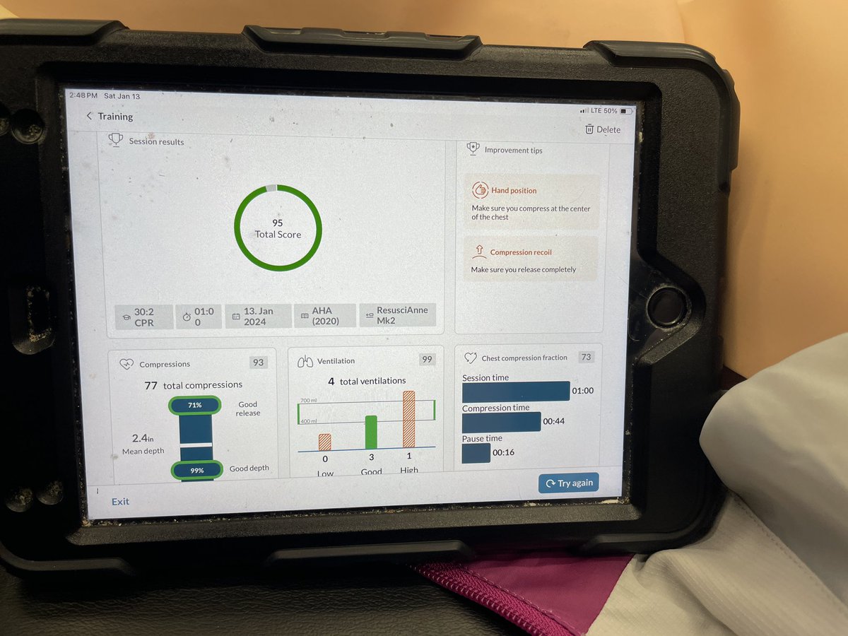 mnhopper1s's tweet photo. #QCPR from Laerdal allows you to get objective feedback in realtime so that you can work to perfect your #CPR skills. Both in your compressions and in rescue breaths! Don’t just go through the motions! #AT4ALL #ATTwitter #ATnerd https://t.co/AbrTOcvwmw