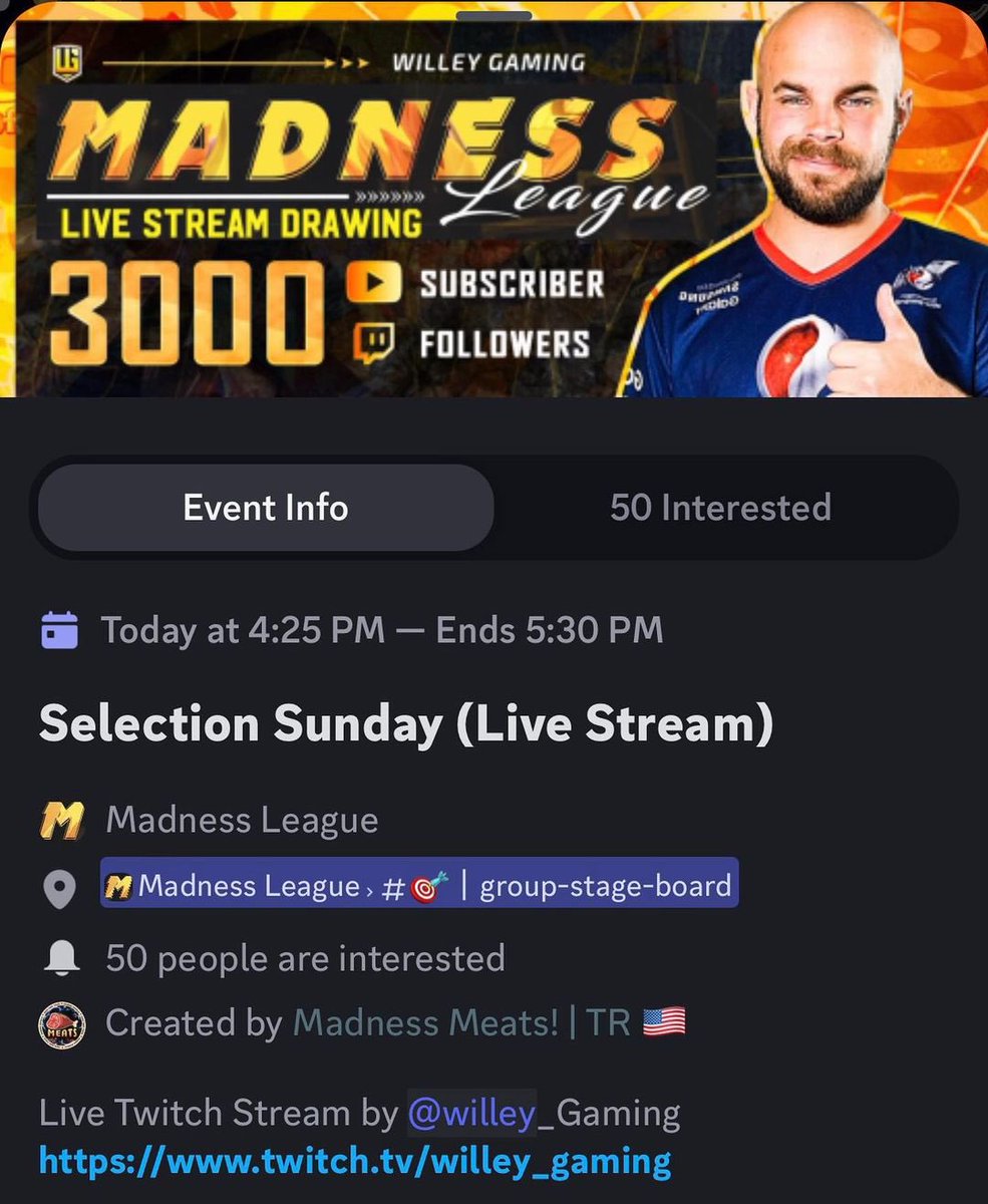 Madness Group Stage Draw will be live this afternoon at 4:30PM EST US. Make sure to come check out the stream! @willey_gaming will be doing a few giveaways as well to spice up the fun 🔥

#madness #league