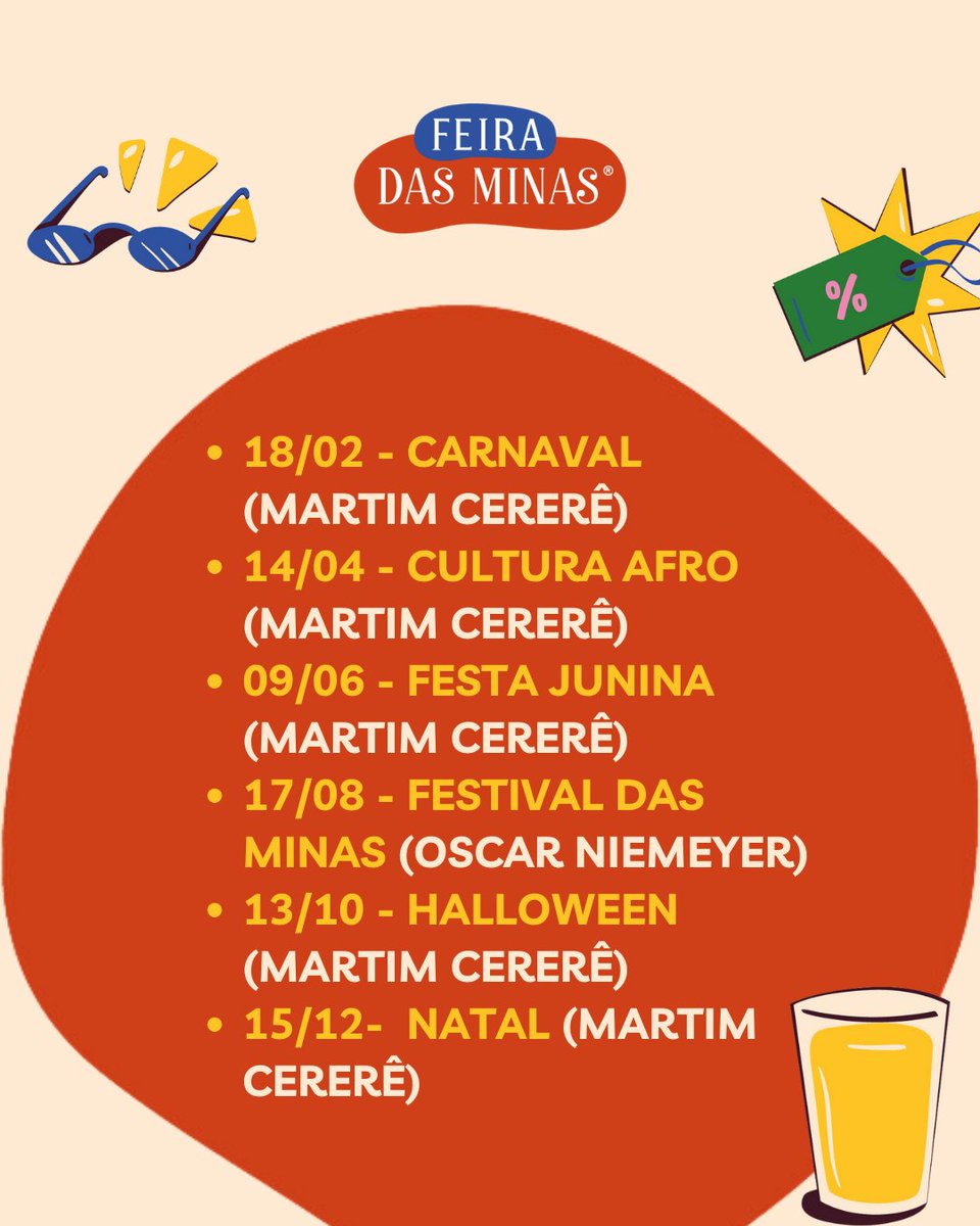 feiradasminas's tweet photo. Já estão de olho no nosso cronograma de 2024???? prepara porque vão ser só 6 edições no ano - porém, maiores e com muuuuuuuuito mais atrações! 🎊

Todas as edições serão dividas por área familiar, área cultural e área zen........

Já salva as datas por ai 🗓️🔥 https://t.co/Go7t0hAWfk