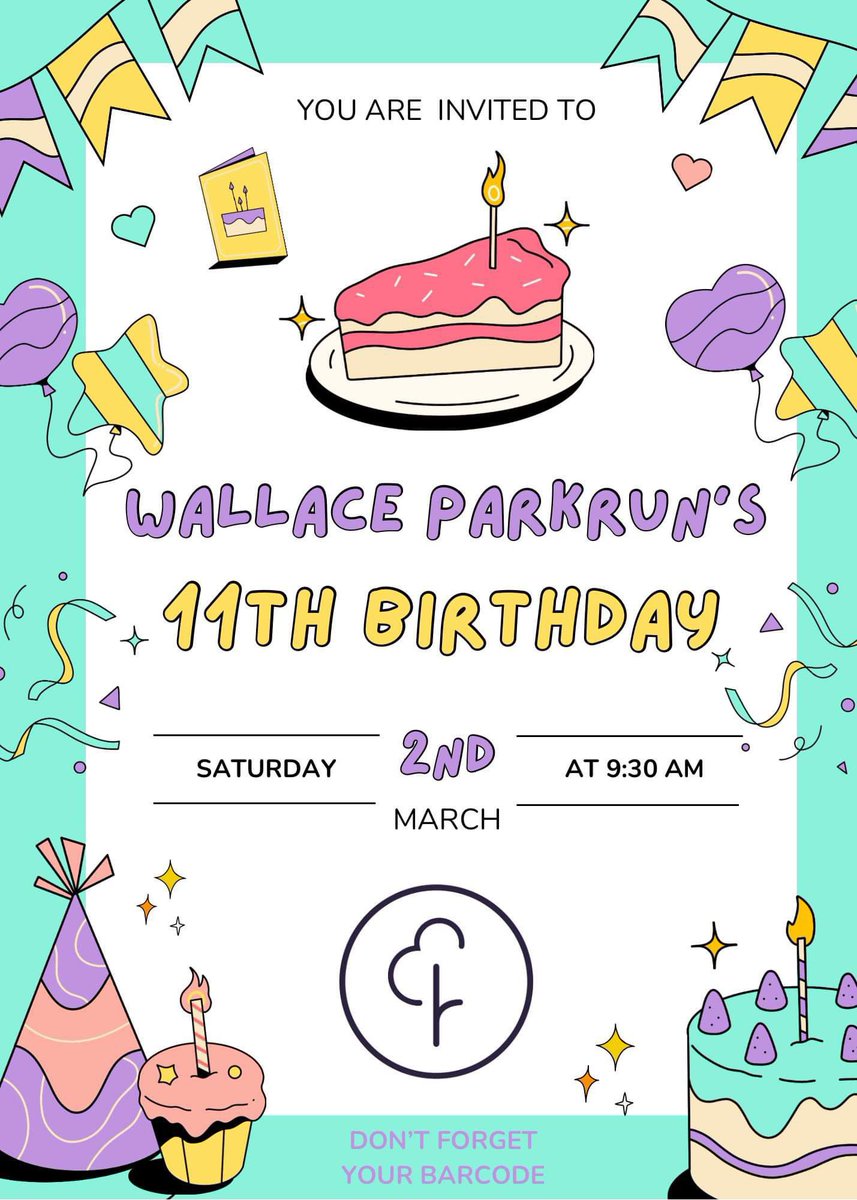 🎂 Save the date. Saturday 2nd March. 

We celebrate eleven years of Wallace parkrun. 

We hope you’ll join us.