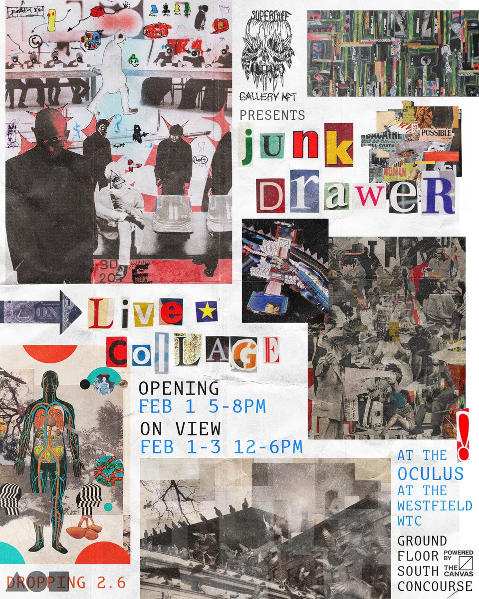 “JUNK DRAWER” ✨ opening this week ⚠️

Join us THURS eve for the opening ⤵️
See the exhibition before it drops ‼️
&amp; join us for a LIVE COLLAGE workshop ✂️
🖤5-8PM🖤

featuring tons of great artists including
<a href="/chefglitchpsd/">CHEF GLITCH</a> 
<a href="/Poetonic_Art/">Poetonic</a> 
<a href="/ibenedictfuc12/">benedict ✦</a> 
<a href="/Infinite_Mantra/">Lindsay Kokoska ✨</a>