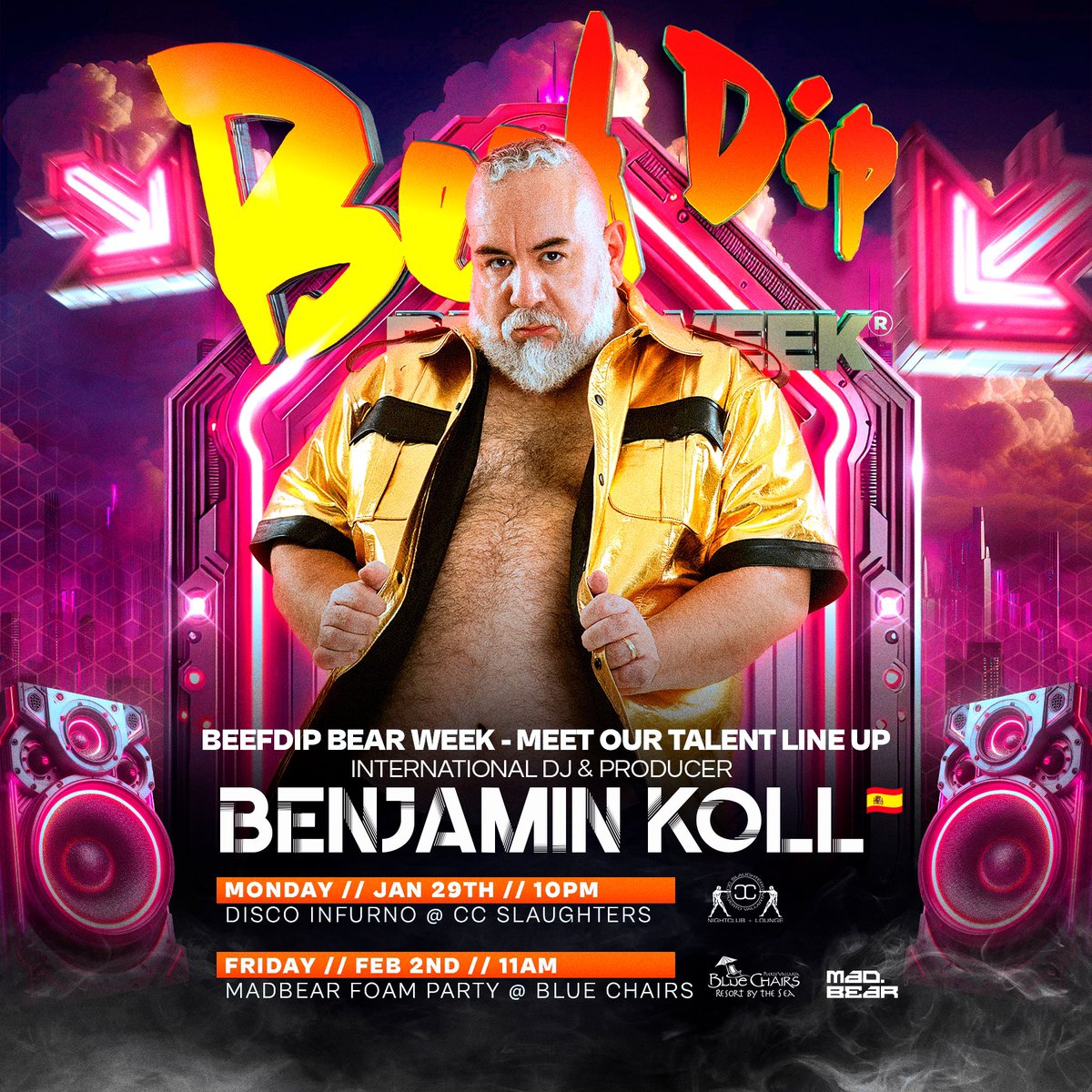 Beefdip Bearweek (@beefdipbearweek) on Twitter photo Get ready to set the dance floor ablaze at this yearβs BeefDip Disco InFURno dance party at <a href="/CCSlaughtersPV/">CC Slaughters PV</a> ! Experience a blast from the past with an electrifying retro DJ set by the phenomenal <a href="/BenjaminKoll/">Benjamin Koll</a> taking you on a musical journey that transcends time! Get ready to set the dance floor ablaze at this yearβs BeefDip Disco InFURno dance party at <a href="/CCSlaughtersPV/">CC Slaughters PV</a> ! Experience a blast from the past with an electrifying retro DJ set by the phenomenal <a href="/BenjaminKoll/">Benjamin Koll</a> taking you on a musical journey that transcends time!