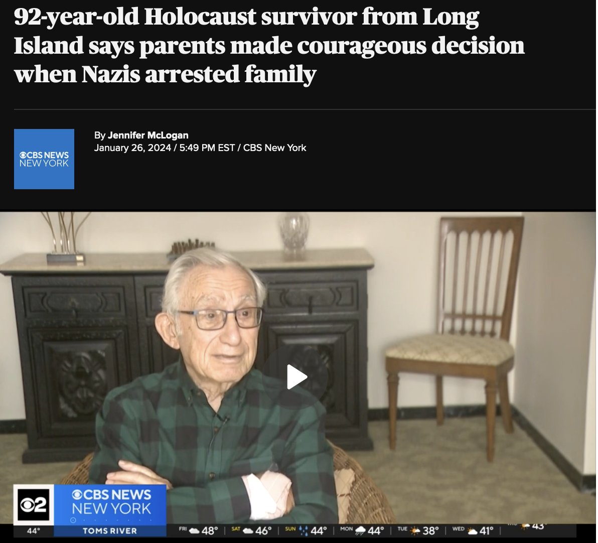 On #HolocaustRemembranceDay2024 Kindertransport Survivor and KTA member Manny K is interviewed on New York City television news. cbsn.ws/47SdFiD