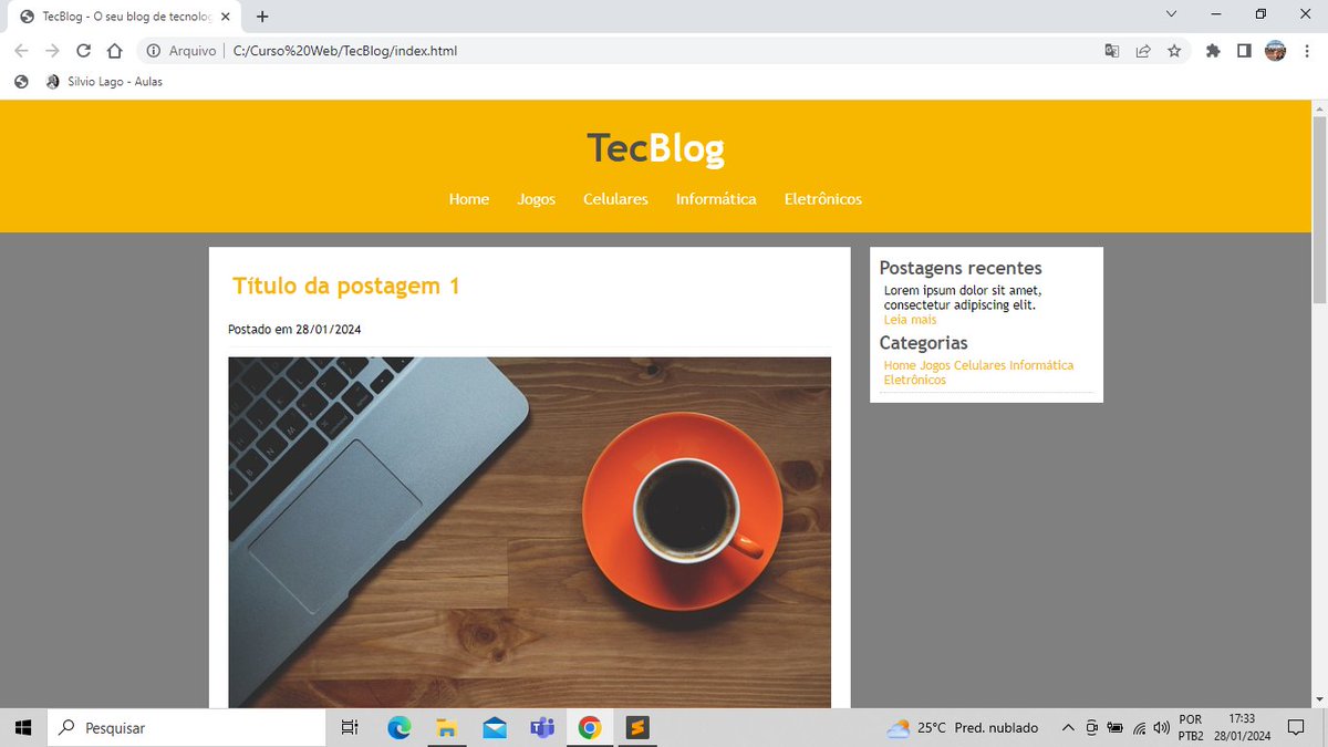 WiltonAlmSPO's tweet image. Hoje foi dia de treinar programação. Aproveitei para fazer um #TecBlog. Por ora é só um modelo mas estou indo no caminho. #developer #HTML #CSS
