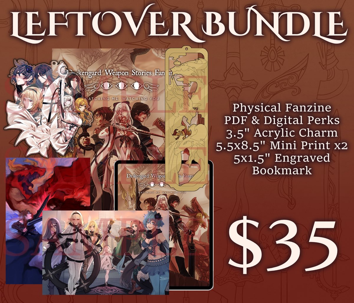 ⚡️UPDATE⚡️
We’ve assembled a bundle of leftover merchandise!
This is extremely limited and will change as we run out of items (ex: we only have /three/ sets of either Drakengard mini prints)!

Check it out here!!: weaponstoryzine.bigcartel.com/product/leftov…

Other listings: weaponstoryzine.bigcartel.com