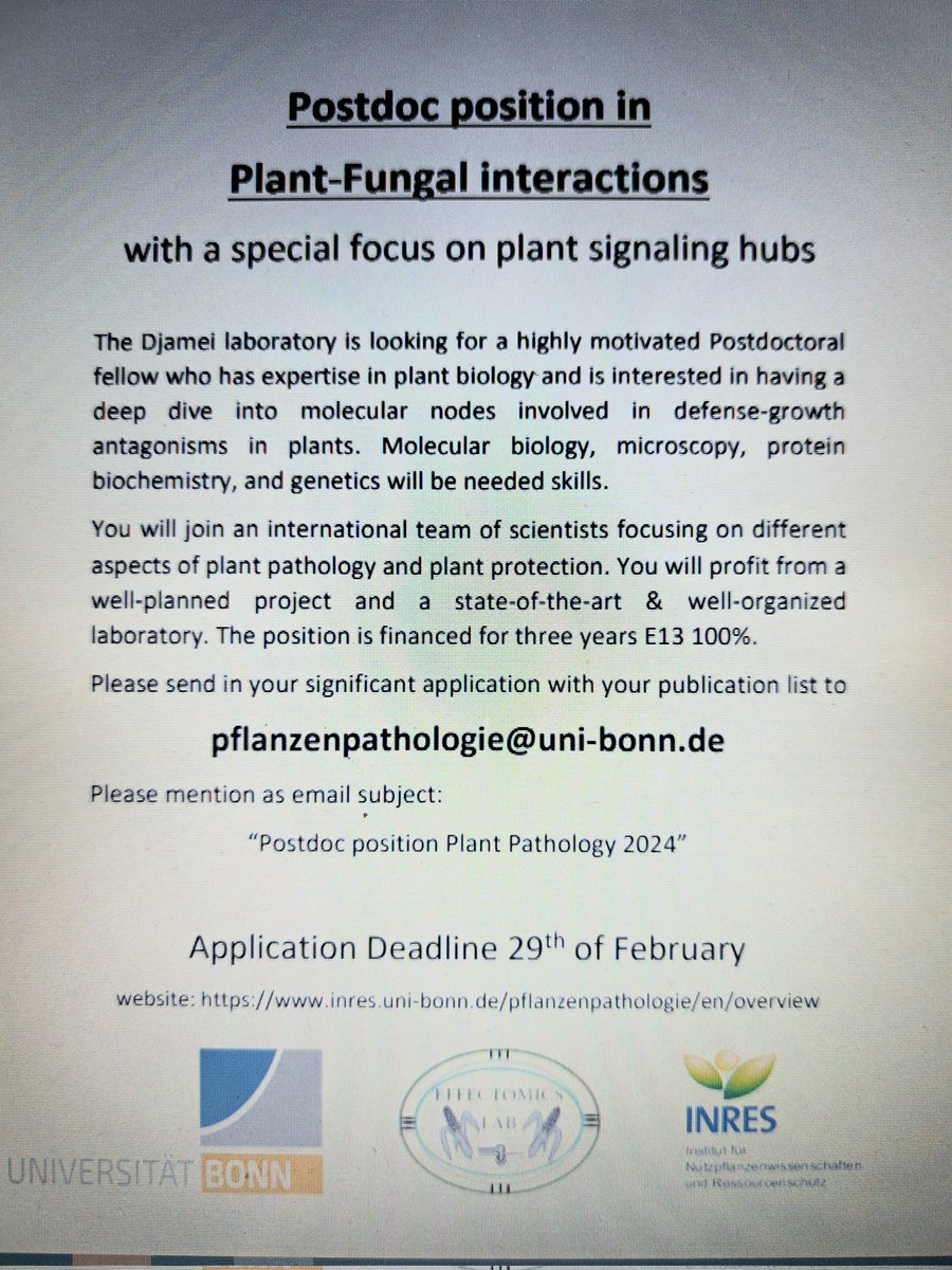 Postdoc position in plant-fungal interactions. Please spread the word.