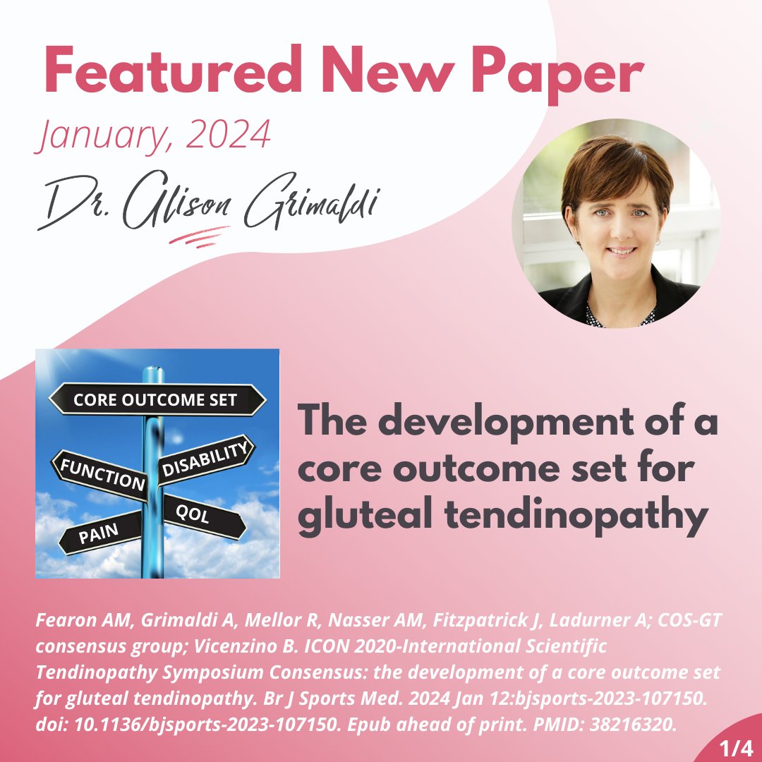 Featured New Paper for January. Our new paper! This study aimed to develop a Core Outcome Set for Gluteal Tendinopathy (COS-GT). A COS is a minimal set of outcome measures to be used consistently in research, for better synthesis and translation of evidence. #COS-GT #GT #GTPS