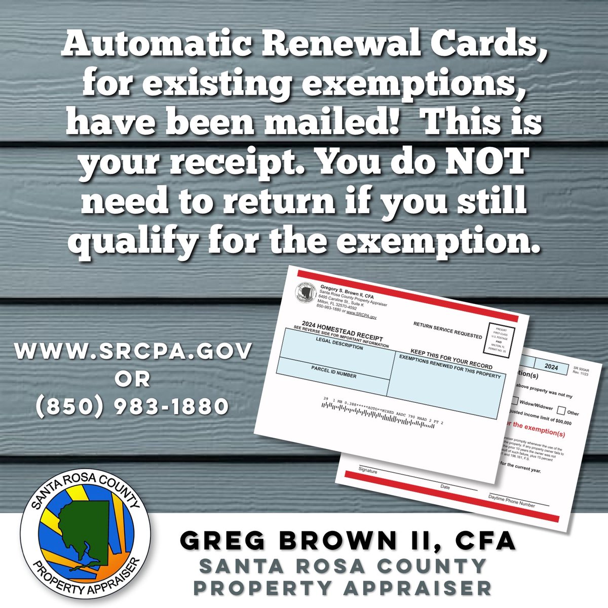 mySRCPA's tweet photo. Do you have a property tax exemption? If so, you have mail! NO further action is required if you still qualify. Please contact our office if you no longer qualify, or still need to file for an exemption for 2024. The deadline is March 1. https://t.co/54UmWMzBPi
