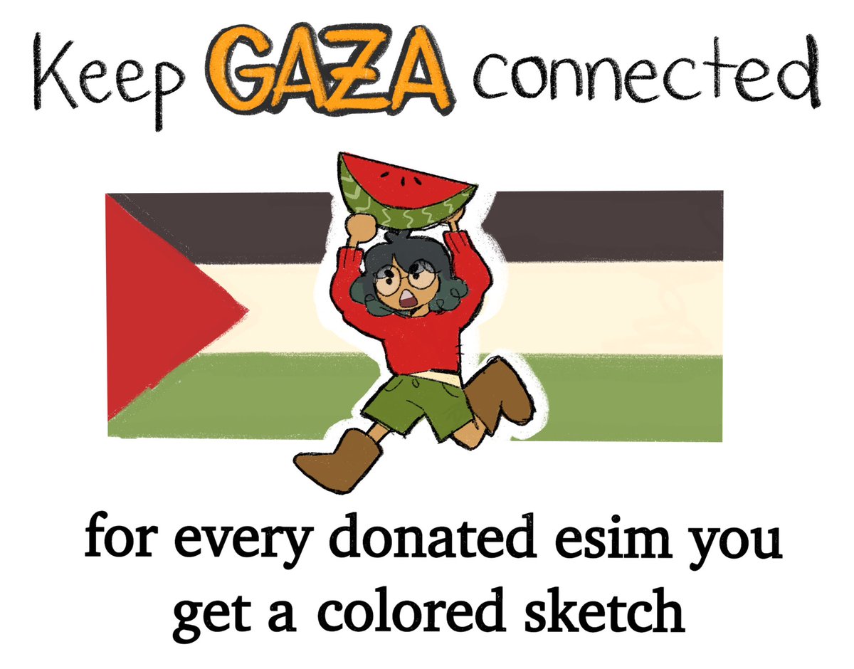 KEEP DONATING 🍉‼️ for every esim donated you’ll get a colored sketch made by me or one of our volunteer artists!!! DONT STOP DONATING!! tutorial below!! #FreePalesitne #CeasefireNOW