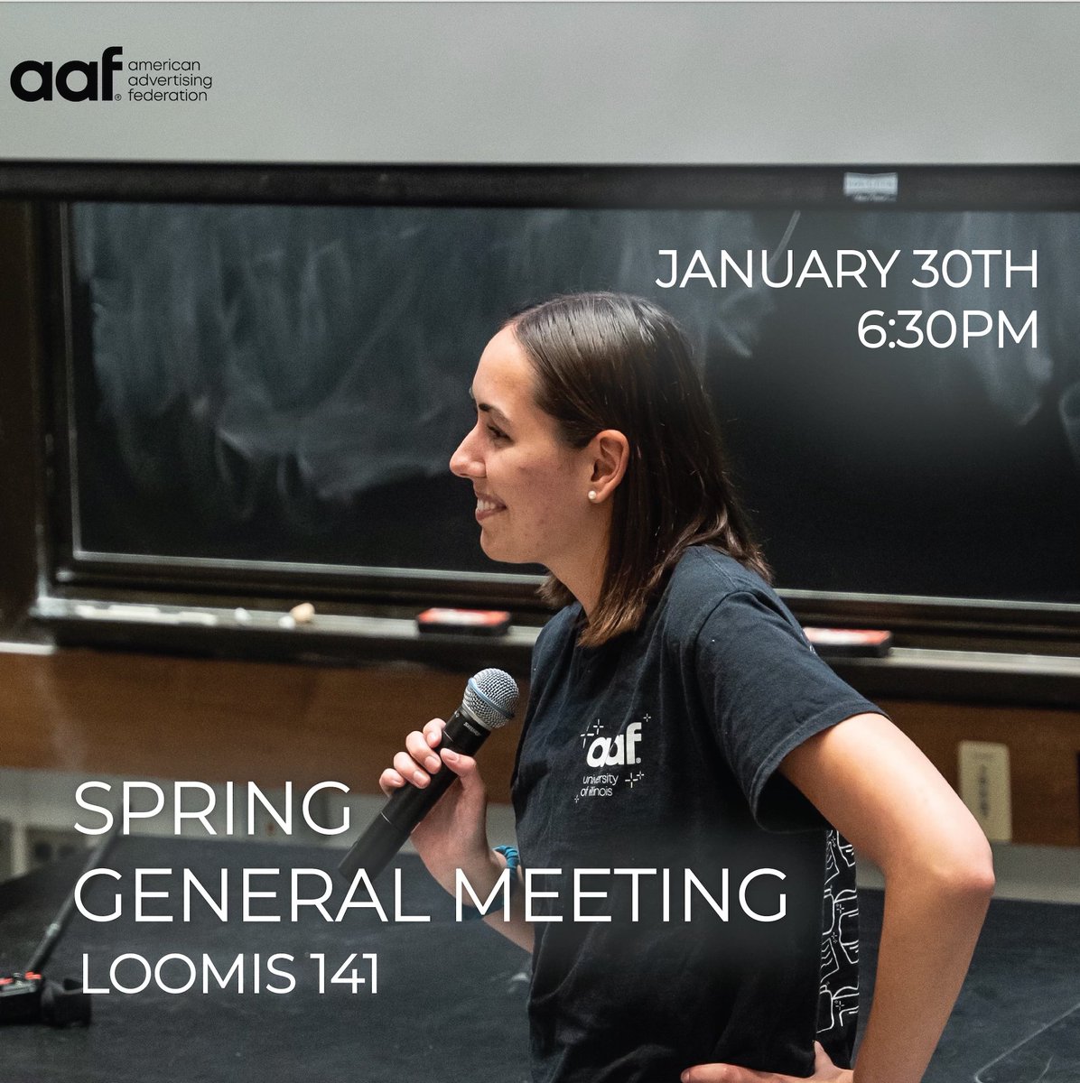 AAFIllinois's tweet photo. 🚨Tell a friend to tell a friend… WE’RE BACKKK 🚨

What? AAF Spring General Meeting
Where? Loomis 141
When? 6:30 pm, Tuesday, January 30th https://t.co/CAauwjodMX