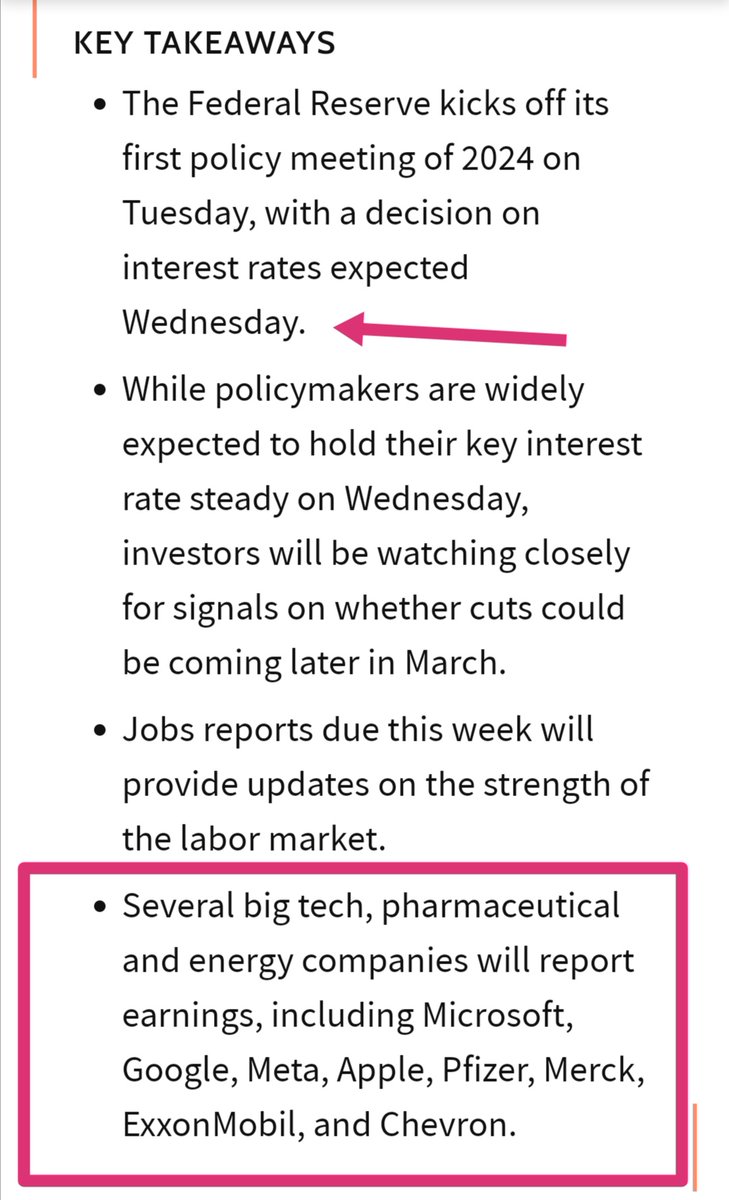 Houston08068672's tweet image. What to Expect in the #Markets This Week .
If you are wondering why the market is not moving.
#Just a reminder: The next FOMC meeting will be held January 30-31, 2024.
#Several big tech, pharmaceutical and energy companies will report earnings, including #Microsoft, #Google,