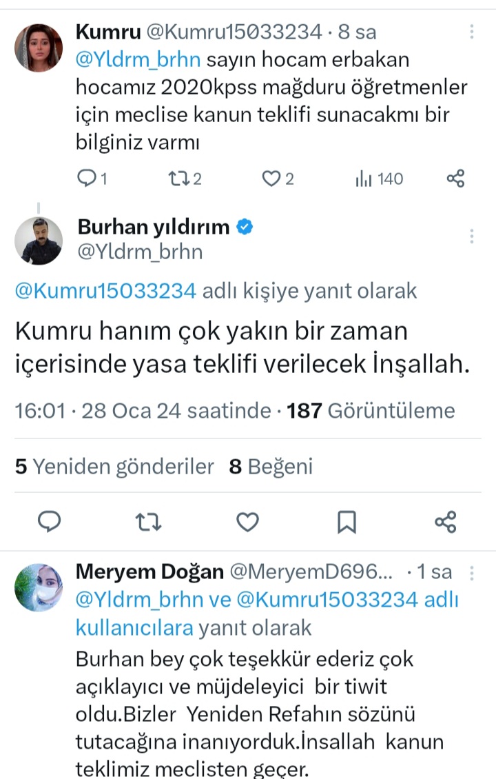 Erbakan Hocanın Emanetçileri Kıymetli Mücahitler: #2020KPSS Mağduru öğretmenleri Telegram sesli sohbeti yeni kapattılar. tweetiniz yeniden sevinç ve umut gözyaşlarına boğdu.Kendim için değil Rica ediyorum size inanlar için kanun teklifini veriniz. <a href="/SelcukGeyveli/">Selçuk Geyveli</a> <a href="/Yldrm_brhn/">Burhan yıldırım</a>