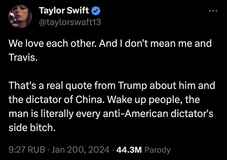 FaithRubPol's tweet photo. Taylor Swift just ended Trump's 2024 chances 🔥 https://t.co/PrOVikX10k