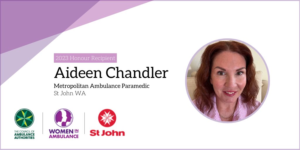 Today we congratulate Aideen Chandler from St John WA as a 2023 CAA Women in Ambulance Honour Recipient 💜 To read Aideen's full biography and those of our other 2023 CAA Women In Ambulance Honour Recipients, please visit: loom.ly/oUh1Ivw #WomenInAmbulance