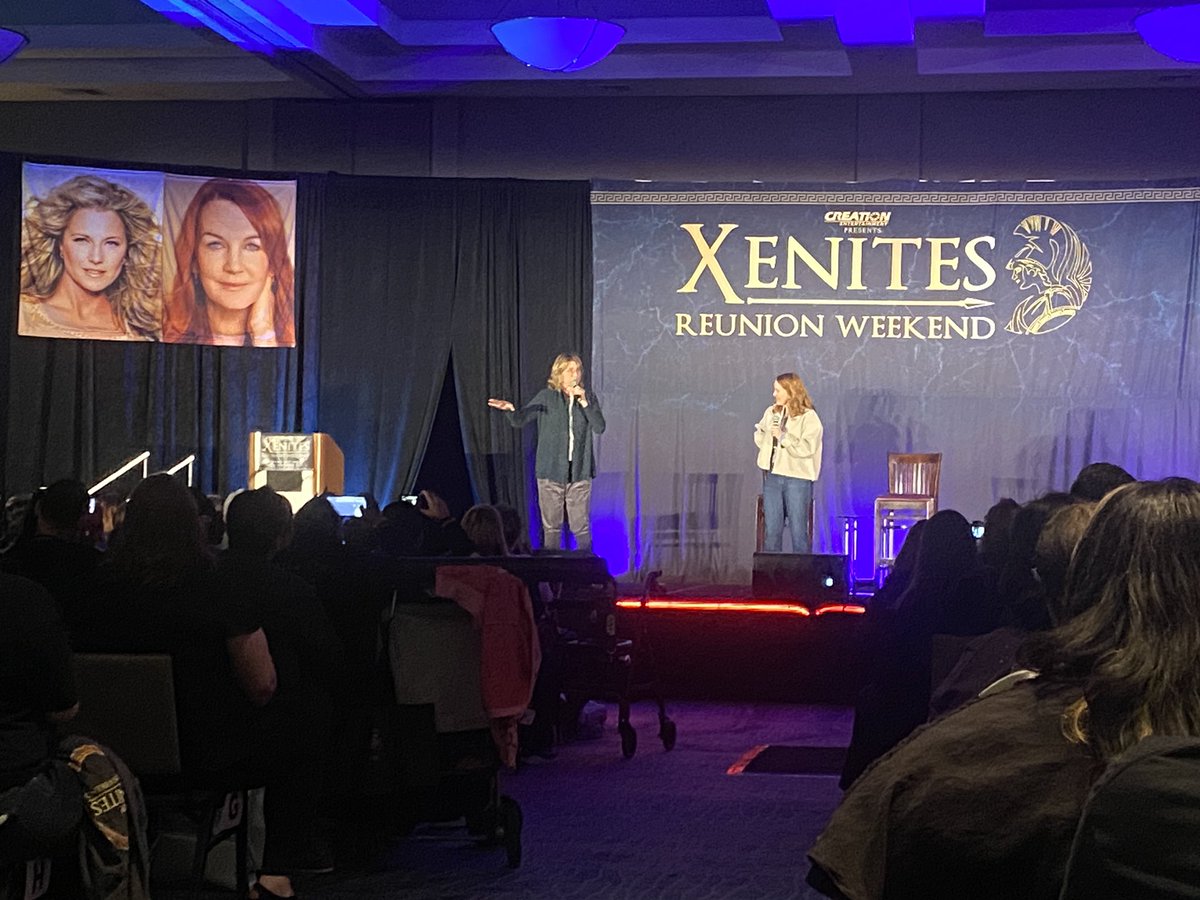 XenaWisedom's tweet photo. Lucy &amp; Renee together at #XenaCon in Burbank. They were funny &amp; so kind to fans asking questions. They were magical- everything you’d hope they would be  🧙‍♀️ ❤️ @RealLucyLawless https://t.co/nvKWFOcWsm