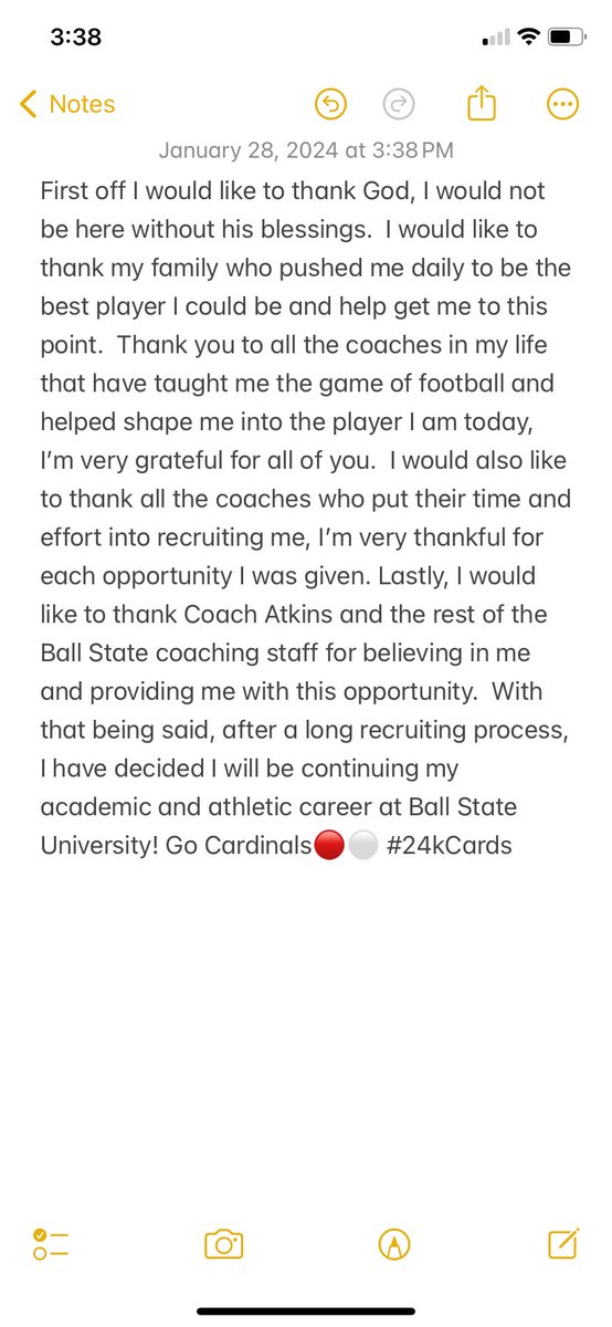 #AGTG🙏 Excited to announce my commitment to @BallStateFB !  Thank you to Coach Atkins and the rest of staff for this opportunity! #24kCards #PWO @Natkins42 @BSUCoachNeu @FJReitzFootball @SWiltfong247