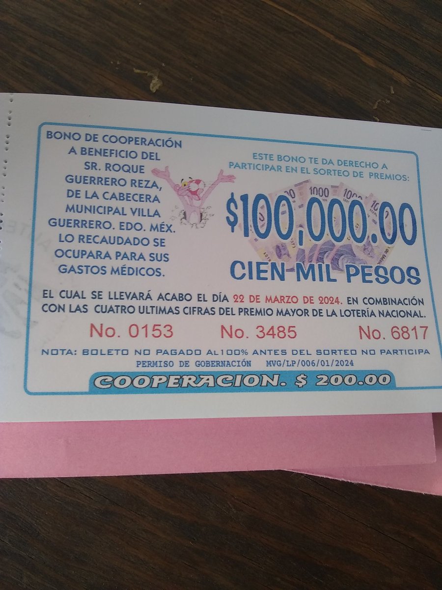 Hola apóyame comprando un boleto para mí hermano Roque guerrero