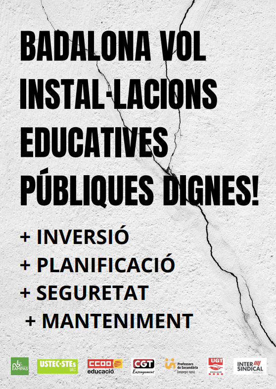 jpstbarcelones's tweet photo. Avui sindicats d'educació i @FampasBadalona donem el tret de sortida a la campanya 'Badalona vol instal·lacions educatives dignes' per denunciar la precarietat dels equipaments, la manca d'inversió, manteniment i planificació per part de @educaciocat i @AjBadalona https://t.co/dgeiFWzXGy