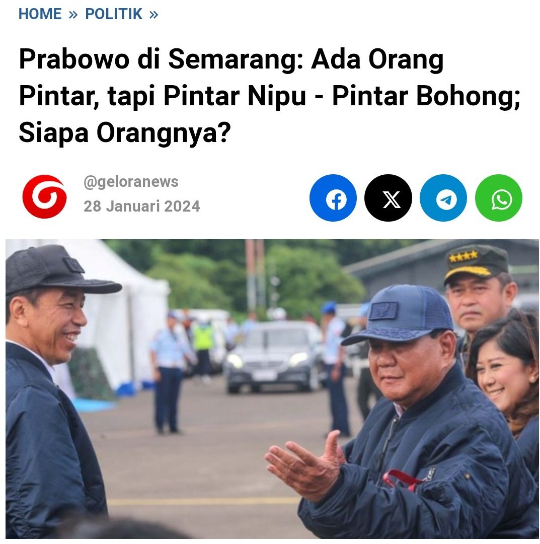 Berani juga Pak Prabowo seperti itu. Ada orang pintar, tapi pintar nipu+pintar bohong. Siapa orangnya? PADAHAL ORANGNYA ADA DIDEPANNYA😀😀😀😀