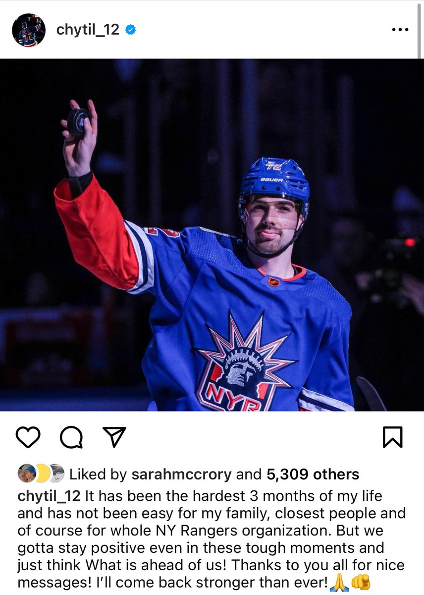 MollieeWalkerr's tweet photo. A message from #NYR Filip Chytil via his Instagram: https://t.co/oP7EPkQ7NL