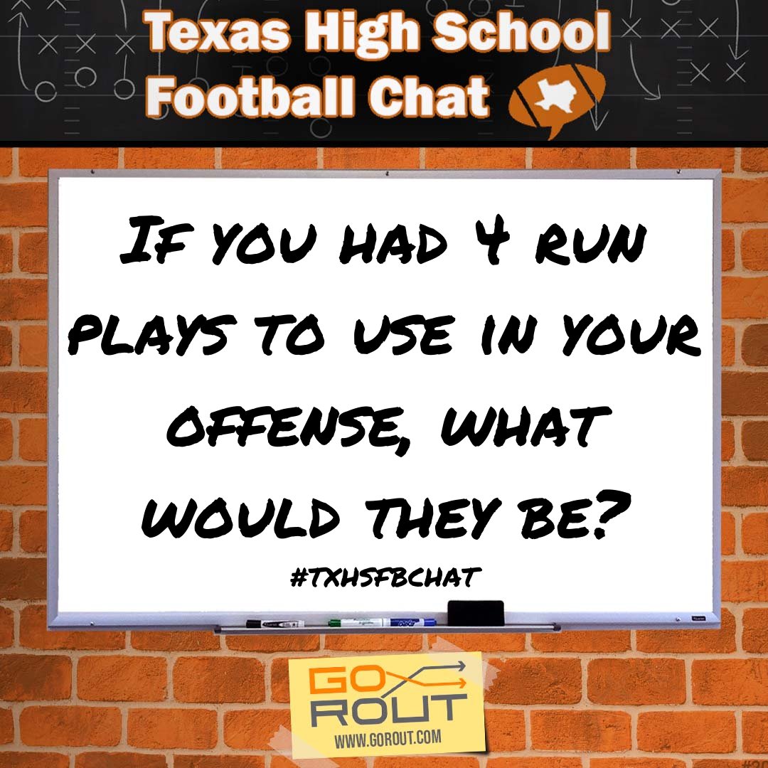 txhsfbchat's tweet photo. If you had 4 run plays to use in your offense, what would they be? #TXHSFBCHAT https://t.co/12gM0L0dNE