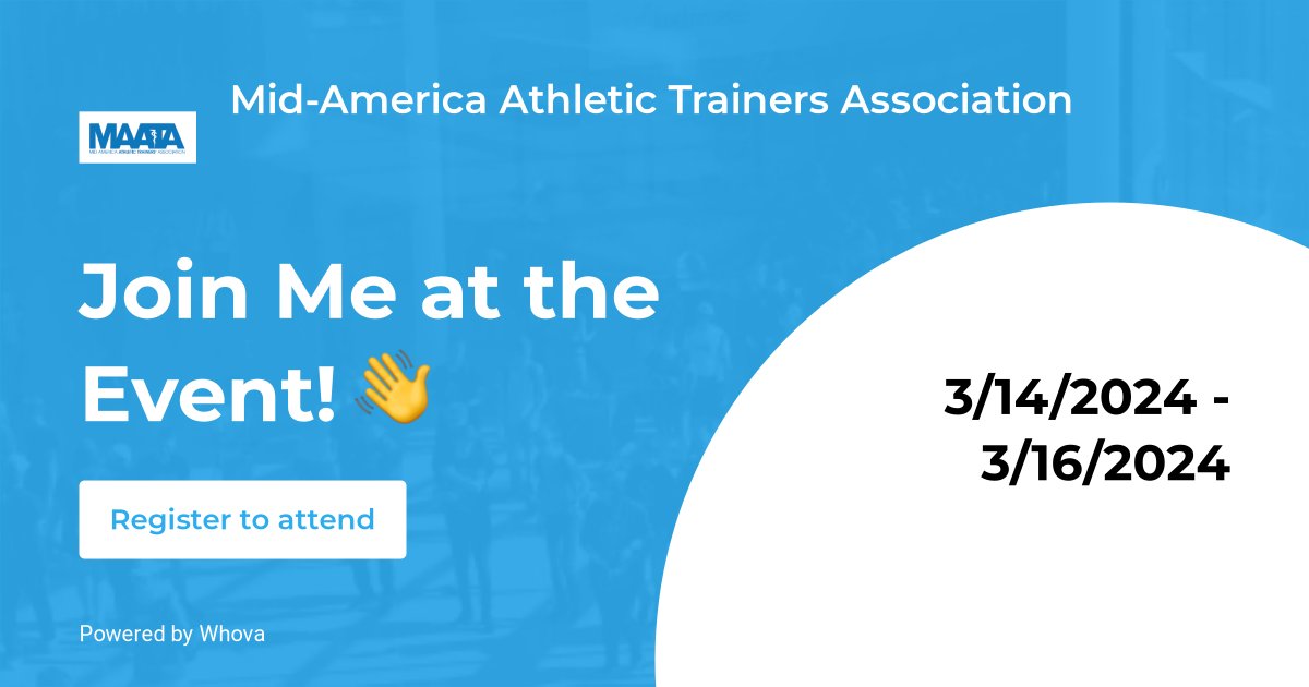 I'll be attending the amazing Mid-America Athletic Trainers Association. Let me know if you're planning to attend so that we can say Hi! 👋 
Or register now and join me at the event! whova.com/portal/registr…

 via #Whova event app whova.com/portal/registr…