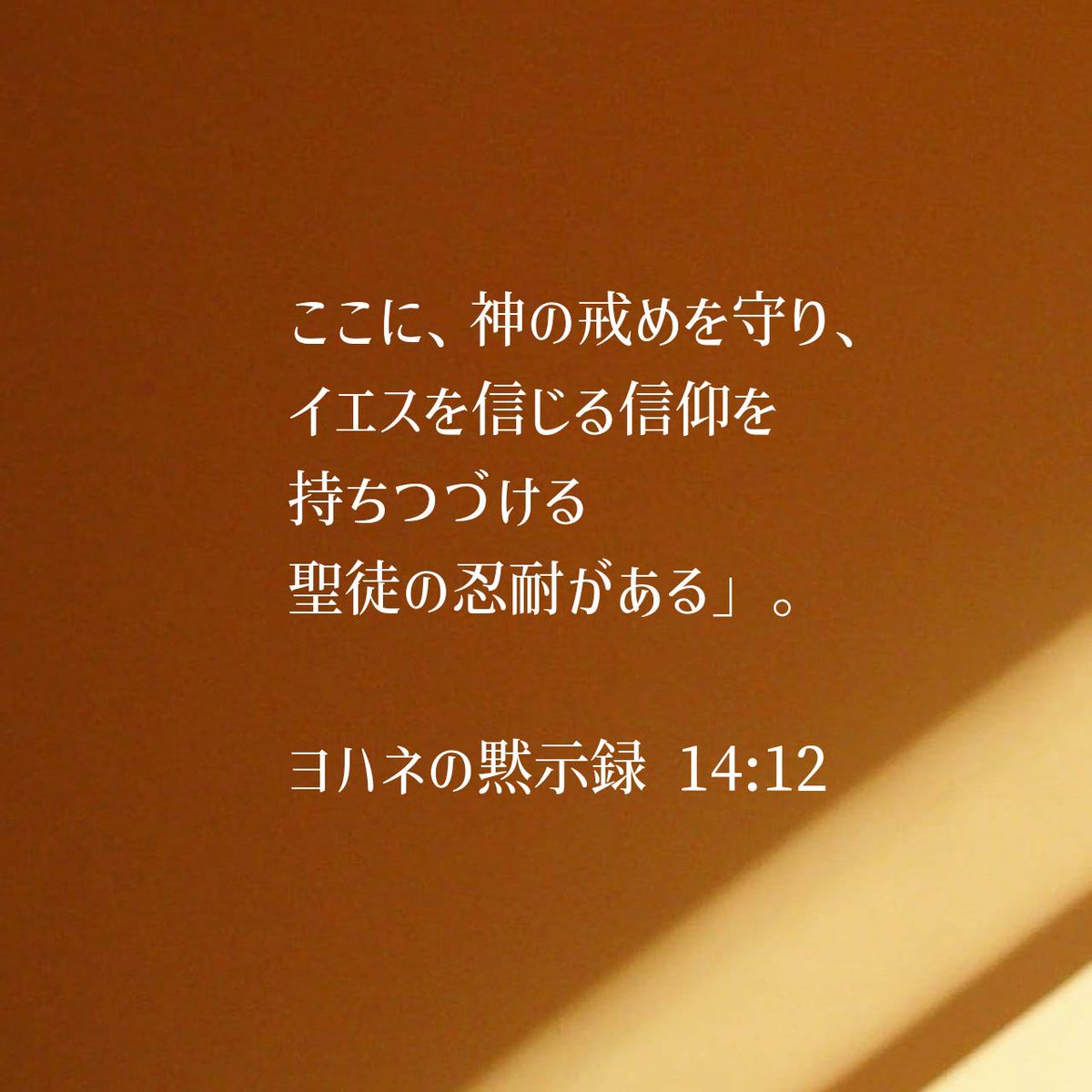 ヨハネの黙示録 14:12 口語訳 [12] ここに、神の戒めを守り、イエスを信じる信仰を持ちつづける聖徒の忍耐がある」。 #聖書 #Bible