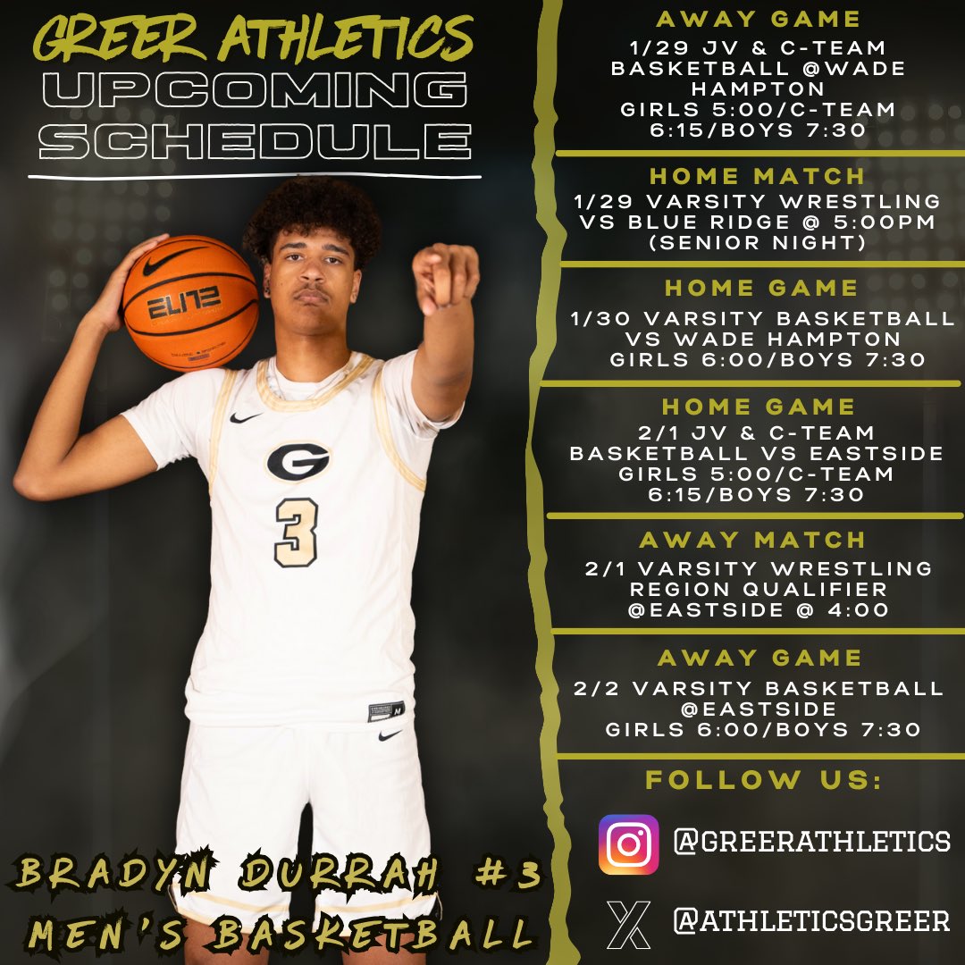 There are 6 opportunities to go and support our amazing student-athletes next week in basketball and wrestling. Go Jackets! 🐝
