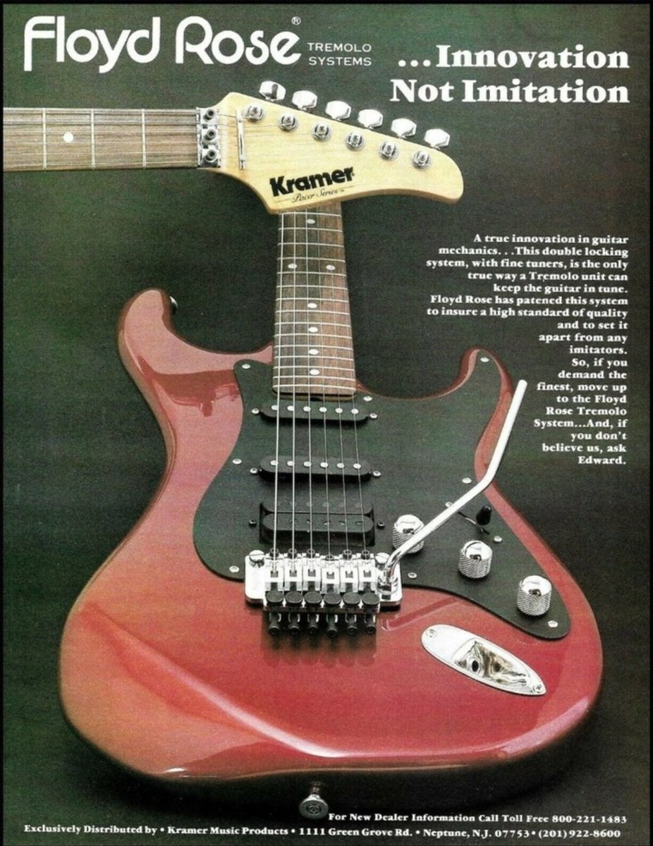 Floyd Rose, guitar ad from 80s. Do you like Floyd Rose? I am thinking about buying a guitar with it, but I'm always thinking, why bother?! It's too much tinkering. Am I wrong? #guitar #FloydRose