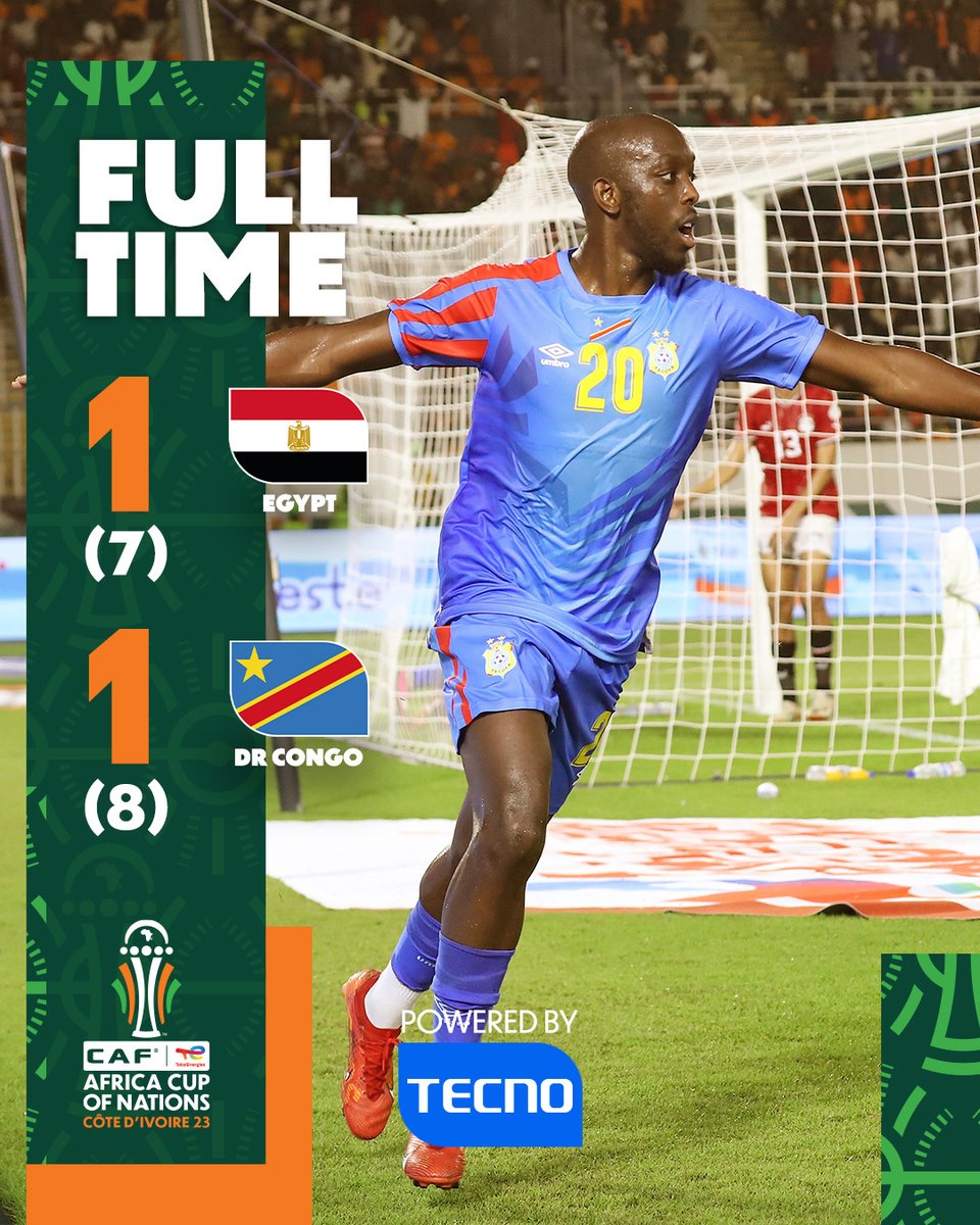 ⌚️ FULL-TIME! 

DR Congo wins the game after dramatic penalty shootouts. 🇨🇩

#TotalEnergiesAFCON2023 | #EGYRDC