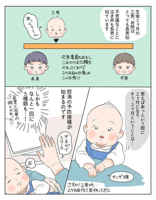 【育児マンガ】三男予防接種デビューのお話。予防接種は子育てしてる中でも印象的だったので残しておきたいエピソードの一つです。初期の一度に接種する種類の多さもあと我が家では初めてのでべそちゃん(軽度なのかな?)だったので、直し方が衝撃的だった〜(1/2) #あみおにっき