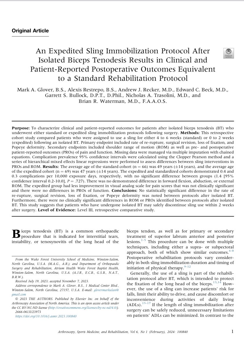 ‼️‼️ new publication alert - from this dream team: <a href="/wakeforestmed/">Wake Forest University School of Medicine</a> <a href="/alrestrep/">Alexis Restrepo, MD</a> &amp; Mark Glover, @wakeforestortho / <a href="/wakeforestmed/">Wake Forest University School of Medicine</a> / <a href="/AtriumHealthWFB/">Atrium Health Wake Forest Baptist</a> Faculty: <a href="/DrGSBullock/">Garrett Bullock PT, DPT, DPhil</a> <a href="/H2O_SportsMD/">Brian Waterman, MD</a>, Dr. Traz &amp; <a href="/WakeOrthoRes/">Wake Forest Orthopaedic Surgery Residency</a> Drs. Beck &amp; Recker. #teamsport #sportsmedicine