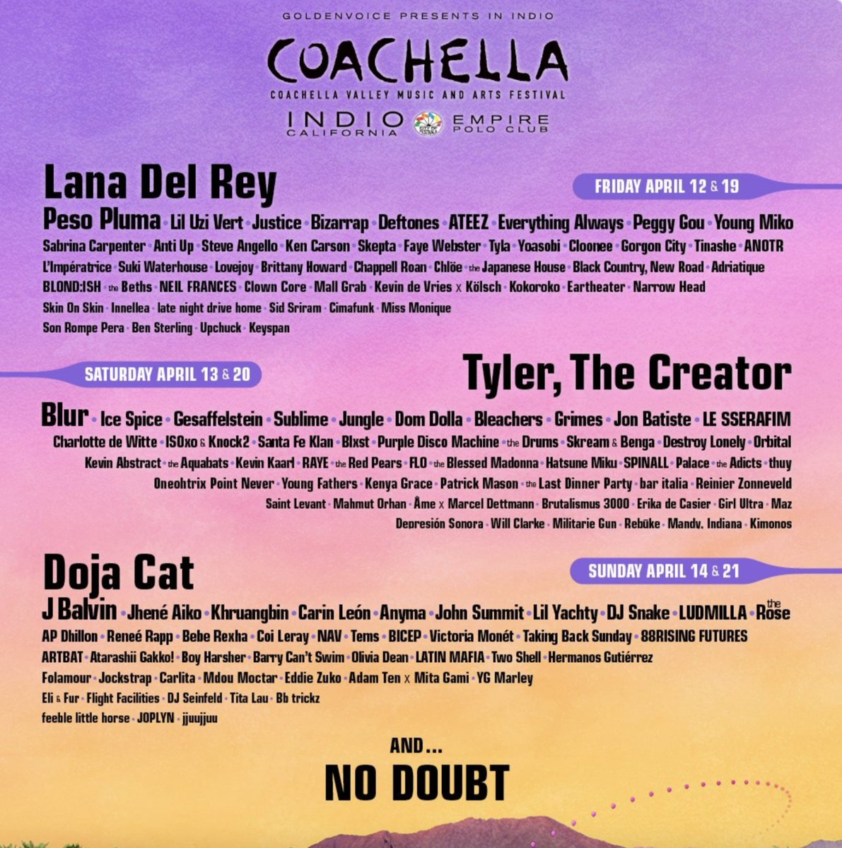 Coachella Valley Music and Arts Festival line up is out.  With a lingering mystery...