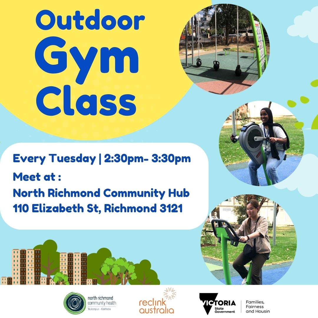 We are excited to announce the return of Outdoor Gym tomorrow!

Tuesdays from 2:30 pm-3:30 pm.

☀️All fitness levels are welcome☀️

Meet at North Richmond Community Hub
110 Elizabeth St North Richmond 3121.
