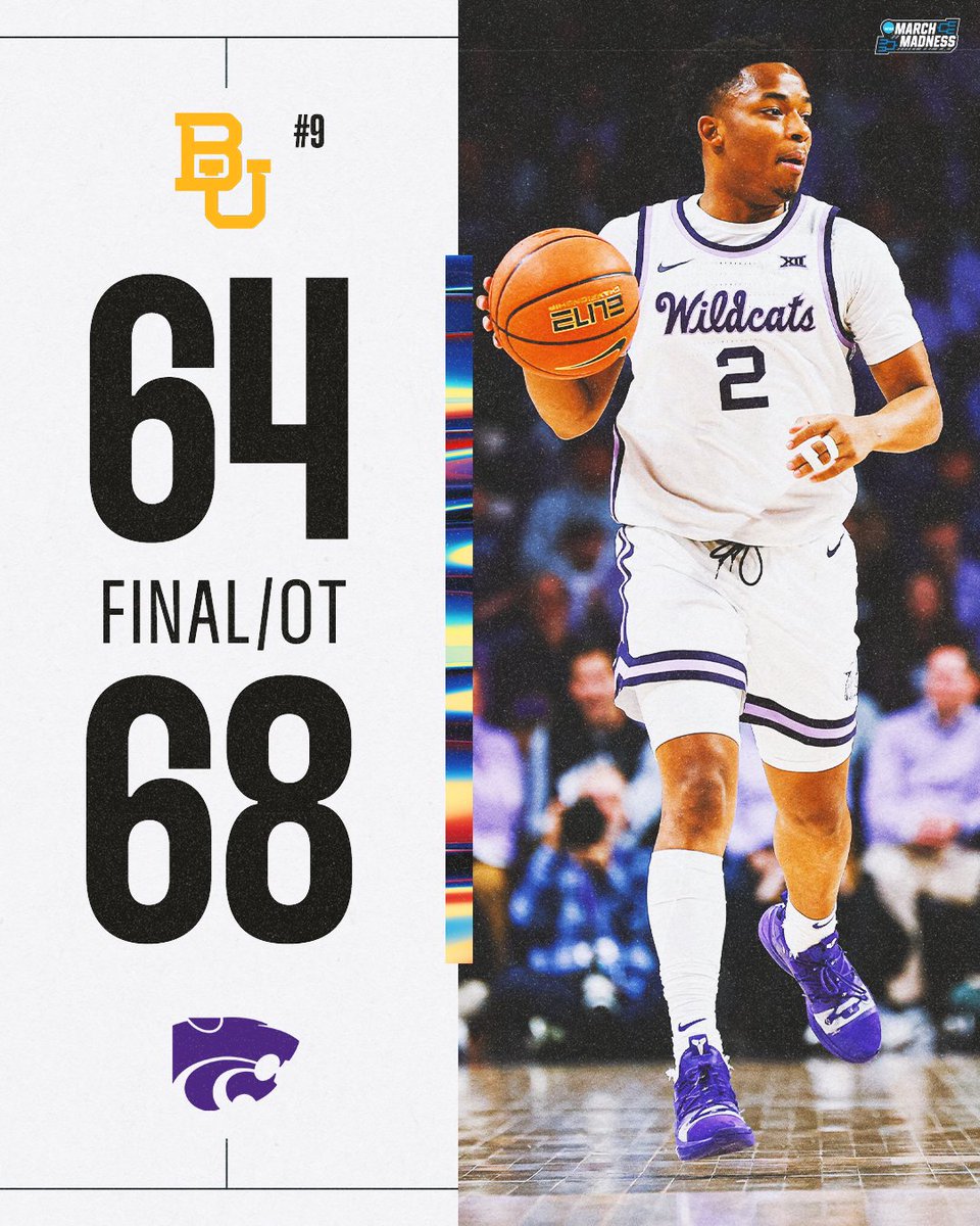 MarchMadnessMBB's tweet image. ANOTHER RANKED TEAM GOES DOWN IN OVERTIME 😳

Arthur Kaluma converts the go-ahead 4-point play late to lift Kansas State past No. 9 Baylor 👏