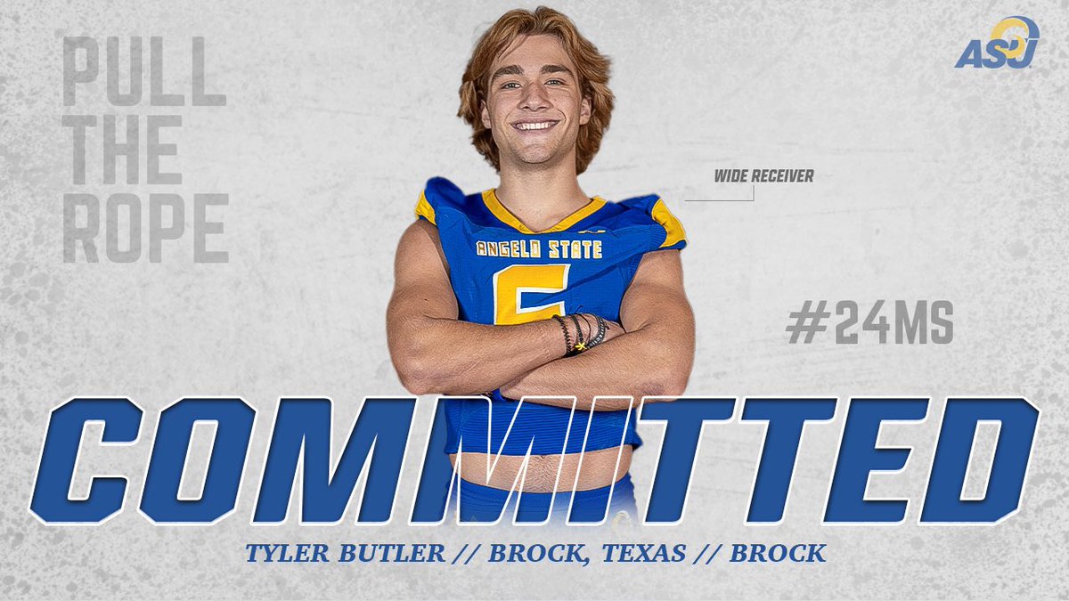 Tyler Butler (@_tylerbutler_) on Twitter photo After a great official visit I’m excited to announce my commitment to Angelo State University!! Thank you to everyone who has helped me along the way.
GO RAMS!🐏🔵🟡
<a href="/CoachN_4Christ/">Billy Mathis</a>
<a href="/coach_mullinnix/">Jordan Mullinnix</a>
<a href="/BChristenson_OC/">Blake Christenson</a>
<a href="/BrockAthletics/">Chad Massey</a>
<a href="/Coach_JJohnson/">Jason Johnson</a> After a great official visit I’m excited to announce my commitment to Angelo State University!! Thank you to everyone who has helped me along the way.
GO RAMS!🐏🔵🟡
<a href="/CoachN_4Christ/">Billy Mathis</a>
<a href="/coach_mullinnix/">Jordan Mullinnix</a>
<a href="/BChristenson_OC/">Blake Christenson</a>
<a href="/BrockAthletics/">Chad Massey</a>
<a href="/Coach_JJohnson/">Jason Johnson</a>